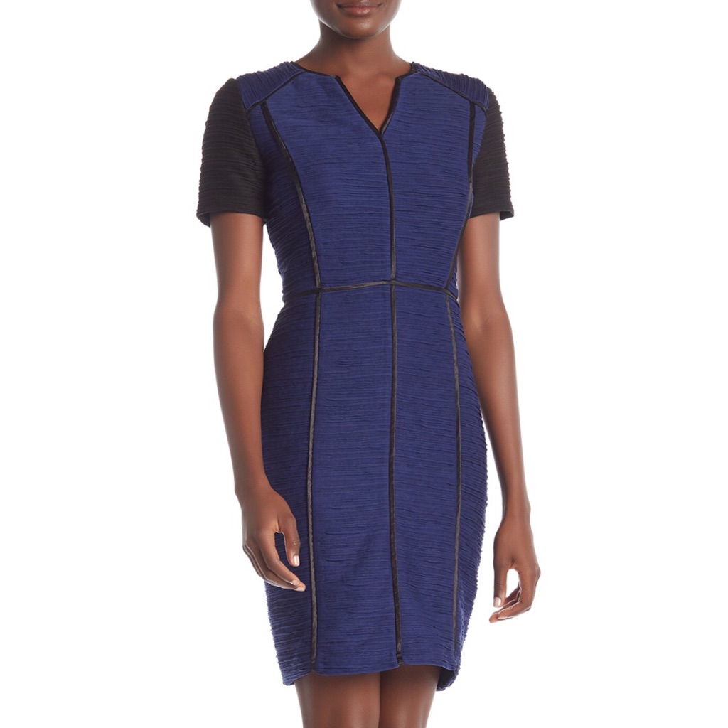 Antonio Melani Navy Ottoman W/ Black Piping Dress